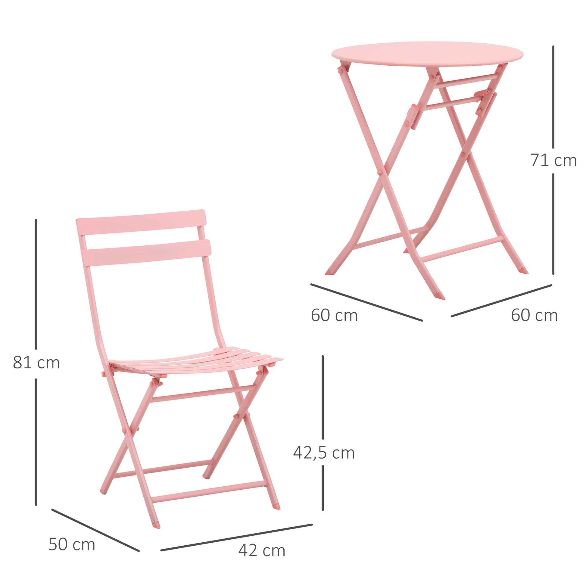 Outsunny Conjunto De Muebles De Jardín Plegable Con Marco De Acero Rosa_2