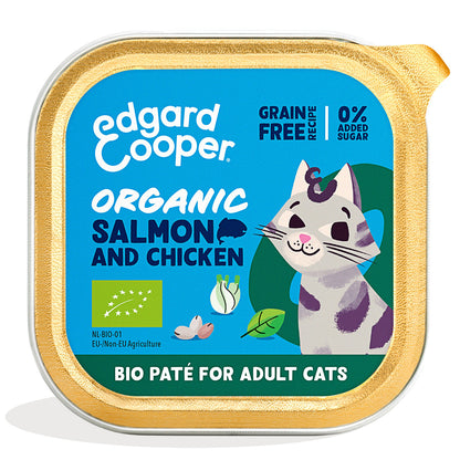 Paté ecológico de salmón y pollo para gato adulto Edgard &amp; Cooper 85 g