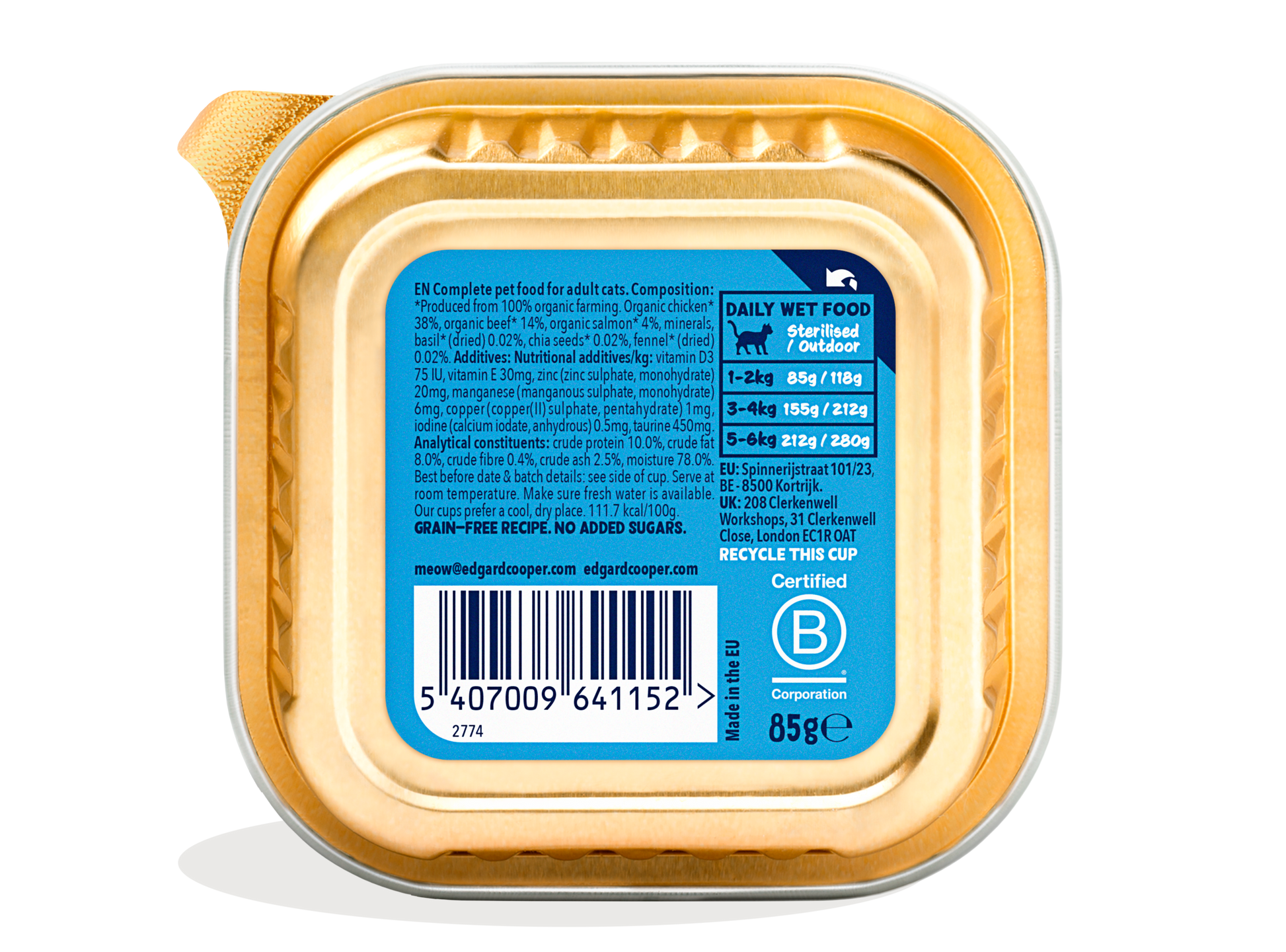 Paté ecológico de salmón y pollo para gato adulto Edgard & Cooper 85 g