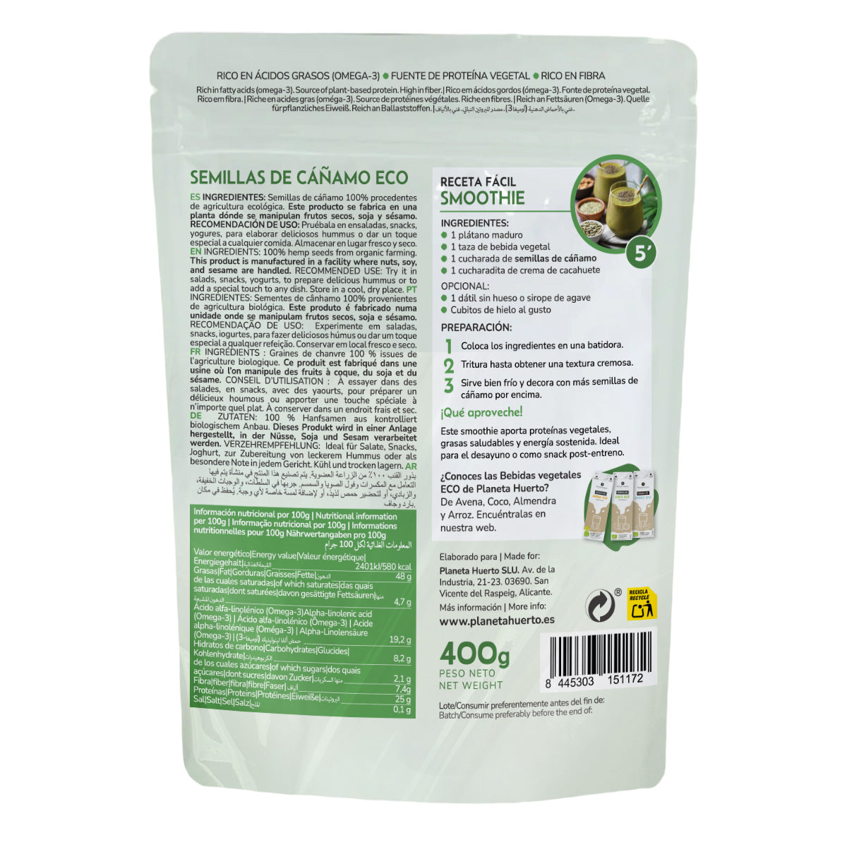 Sementes de cânhamo descascadas ECO Planeta Huerto 400 g