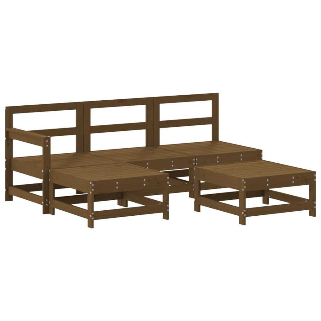 Vidaxl Juego De Sofás De Jardín 5 Pzas Madera Maciza Pino Marrón Miel_0