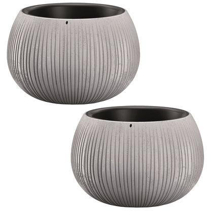 2x Prosperplast Beton Bowl De Plástico Con Depósito En Color Cemento, 11 (alto) X 14,4 (ancho) X 14,4 (profundo) Cms