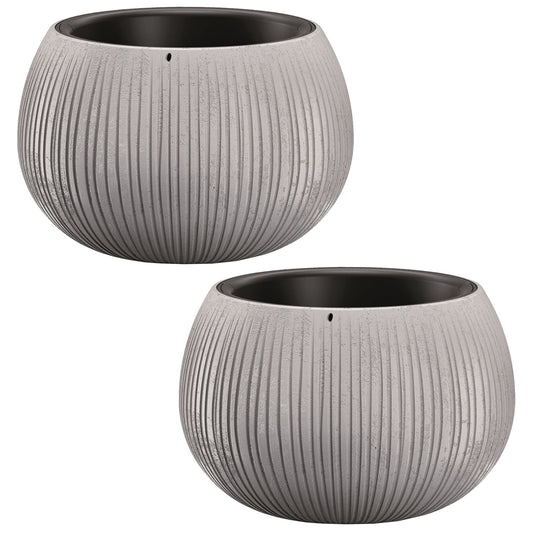 2x Prosperplast Beton Bowl De Plástico Con Depósito En Color Cemento, 11 (alto) X 14,4 (ancho) X 14,4 (profundo) Cms