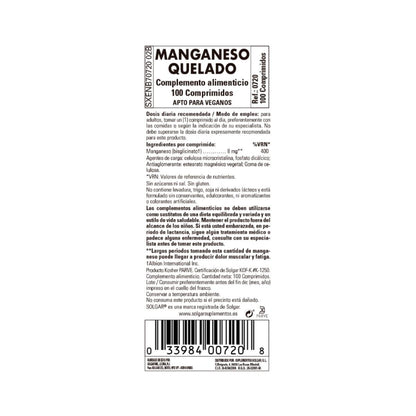 Manganês Quelatado 100 comprimidos Solgar