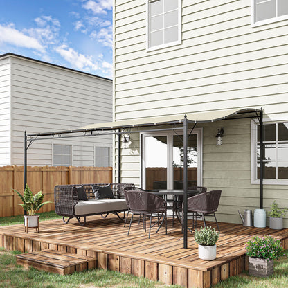 Outsunny Pérgola De Jardín 4x3 M Montado En Pared Con Toldo Y 16 Orificios Crema_1