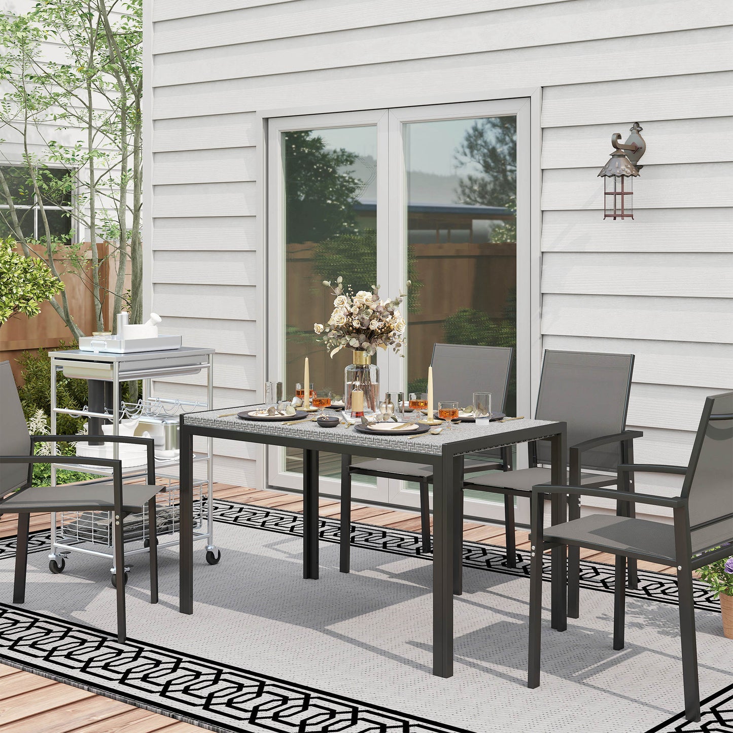 Outsunny Mesa De Comedor De Jardín De Ratán Sintético Con Estructura De Metal_1