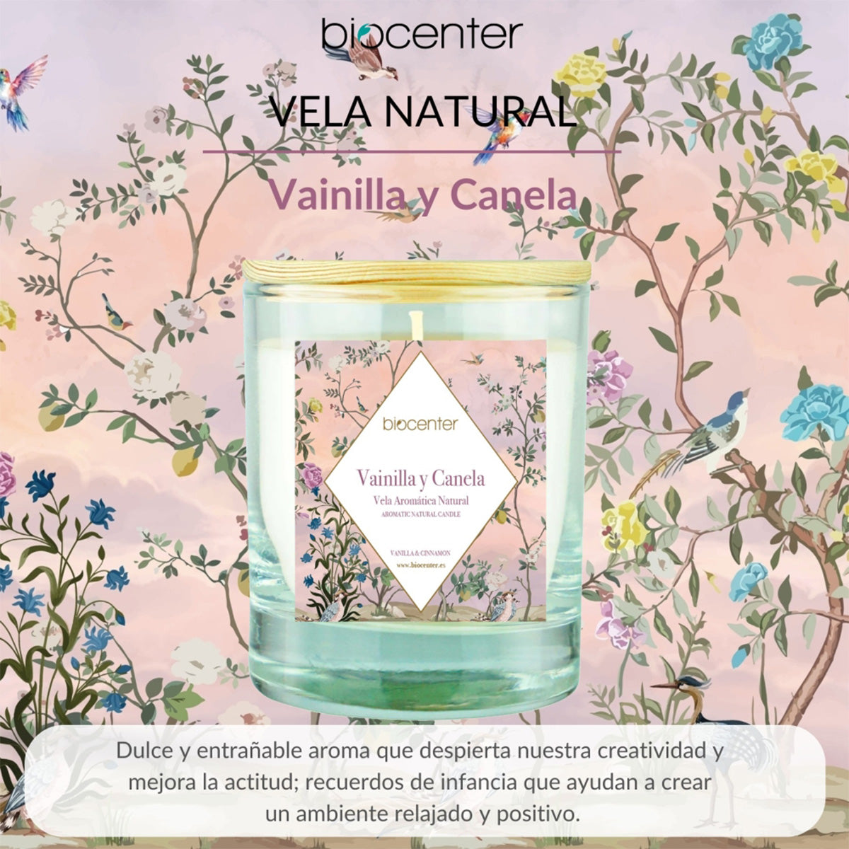 Vela Natural de Baunilha e Canela - Cera Vegetal e Óleos Essenciais, Biocenter, 200 gr