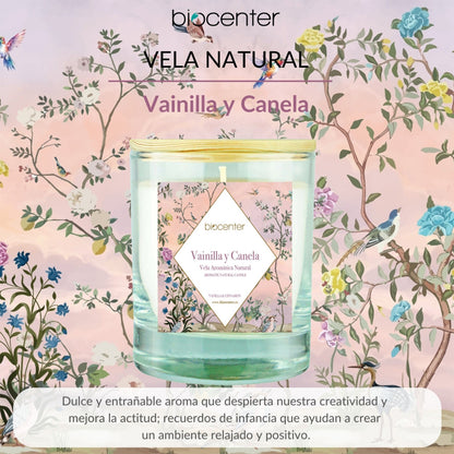 Vela Natural de Baunilha e Canela - Cera Vegetal e Óleos Essenciais, Biocenter, 200 gr