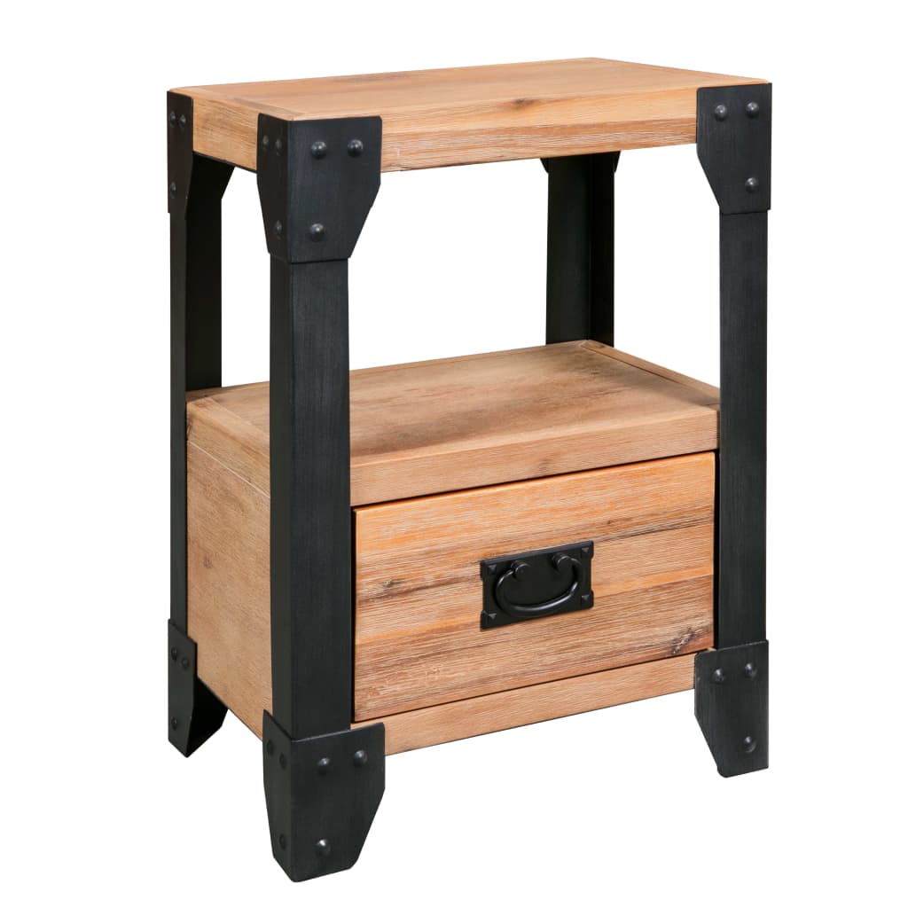 Mesitas De Noche 2 Uds Madera Maciza Acacia Y Acero 40x30x54 Cm_1