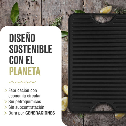 Victoria Plancha Cocina Hierro Fundido Esmaltado Parrilla Reversible 47x25cm, Fuego Barbacoa Sin Ptfe, 31770, Negro_5