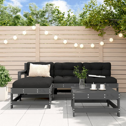 Vidaxl Juego De Sofás De Jardín 5 Piezas Madera Maciza De Pino Gris_1