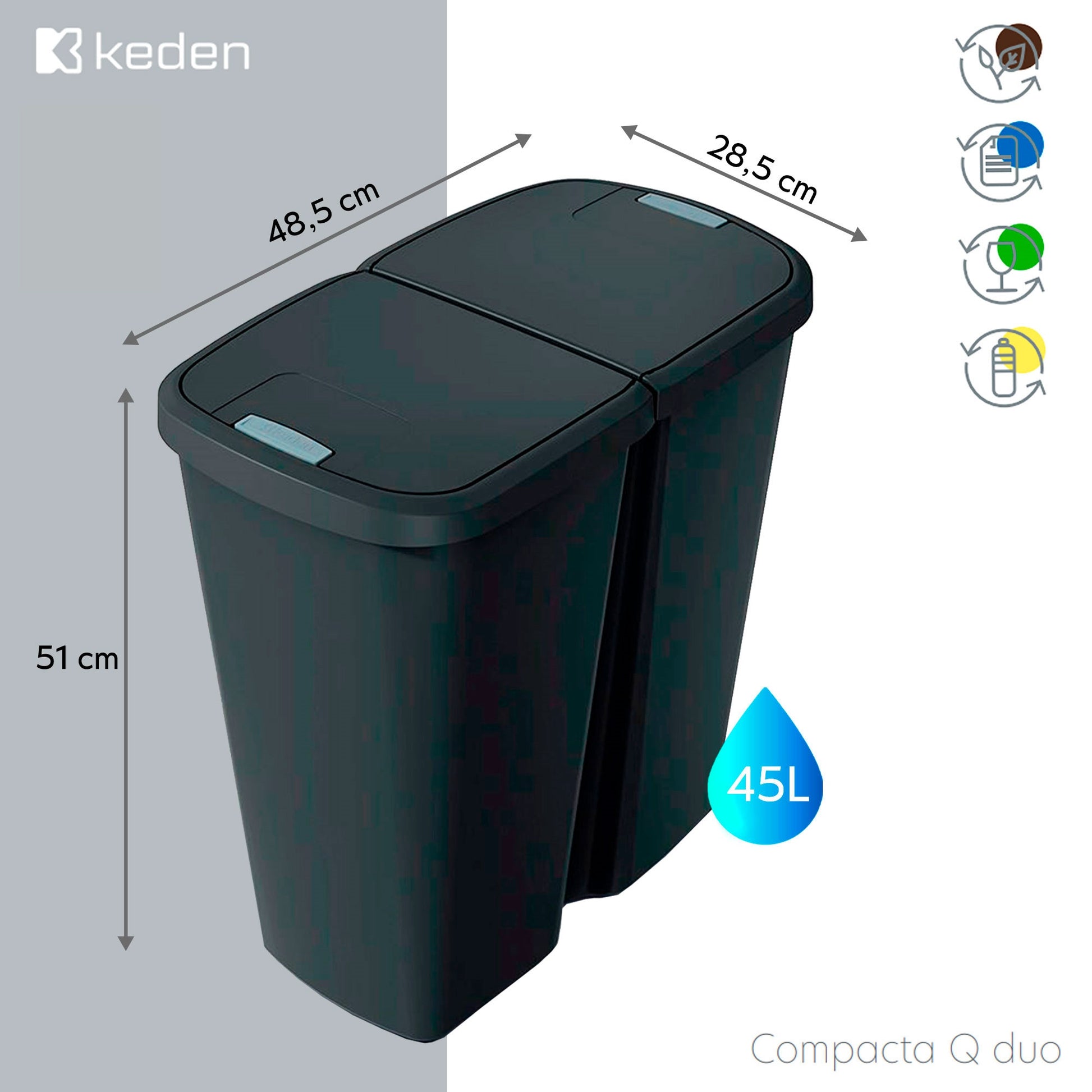 Papelera Con 2 Tapas Independientes De 45l Gris_1