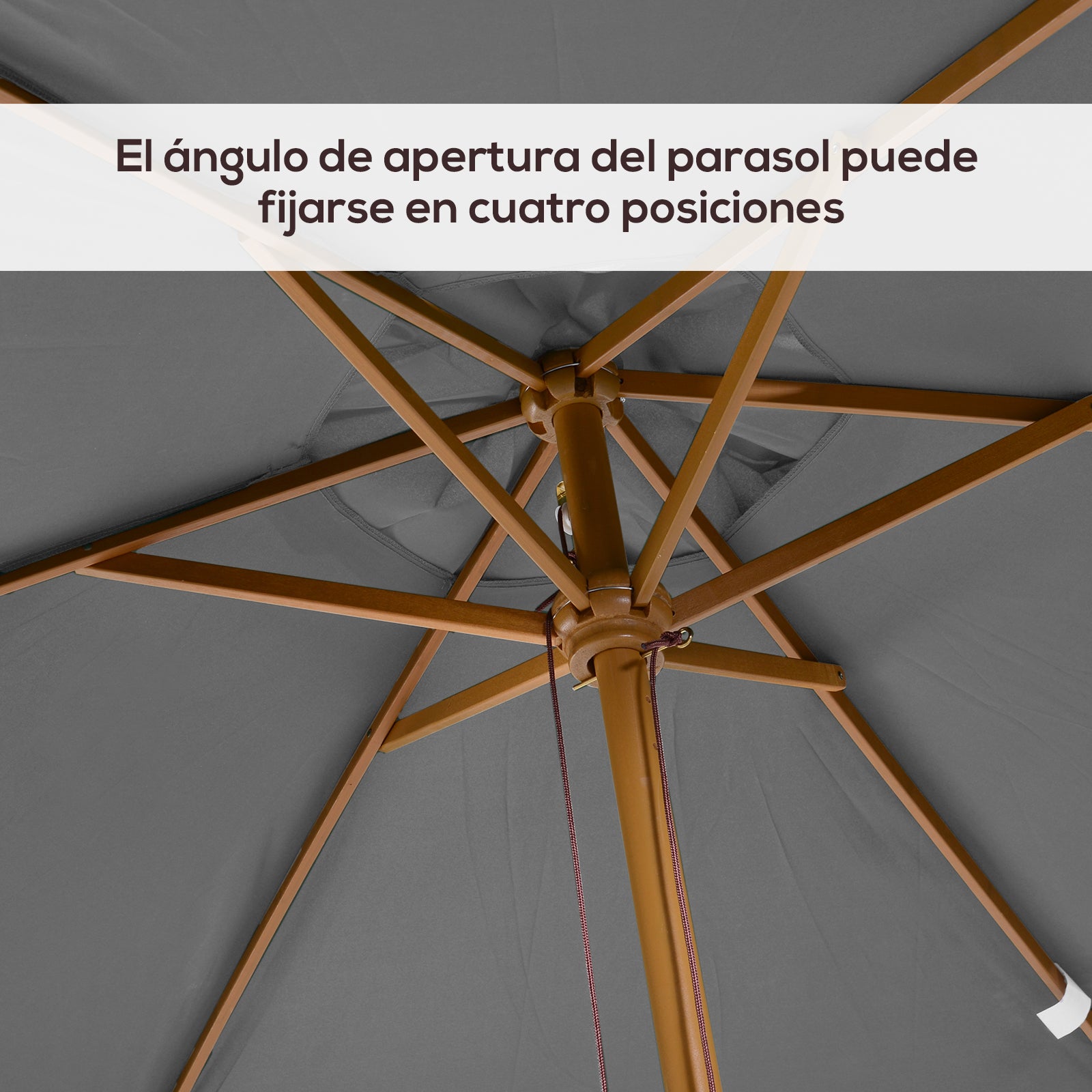 Outsunny Sombrilla Jardín 3x2 M Con Mástil De Madera Y Sistema De Polea Gris_5