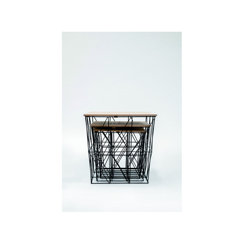 Mesa Auxiliar Cuadrada De Metal Industrial Con Almacenaje Incorporado S/m/l (juego De 3) - Muebles De Salón_4