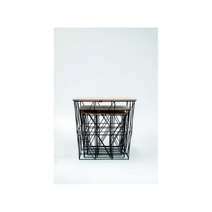 Mesa Auxiliar Cuadrada De Metal Industrial Con Almacenaje Incorporado S/m/l (juego De 3) - Muebles De Salón_4