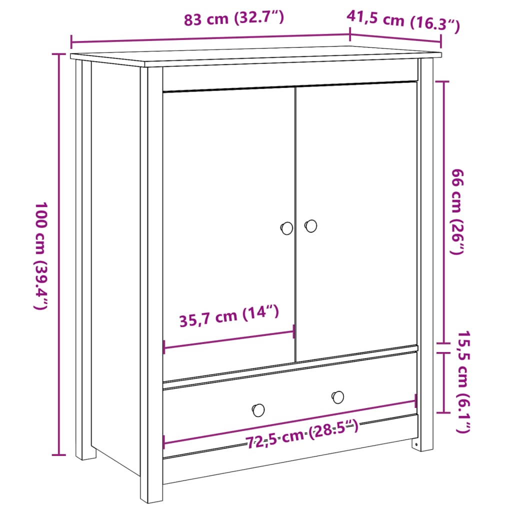 Aparador Alto De Madera Maciza De Pino 83x41,5x100 Cm / Vetonek_3
