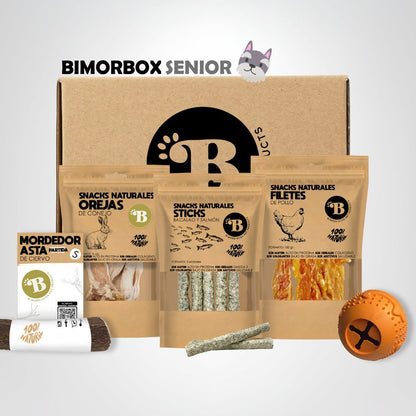 Bimorbox Perros Senior Pequeños – Pack Ahorro Con Pelota, Mordedor De Asta De Ciervo Y Snacks Sin Aditivos_0