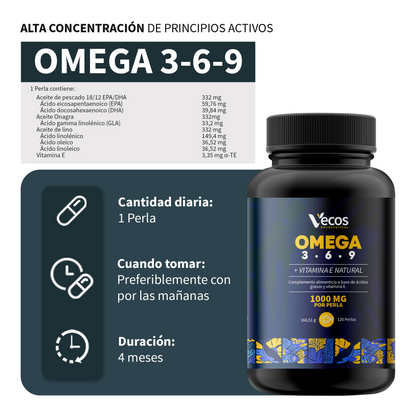 Omega 3-6-9 Vecos 120 Perlas | Corazón, Visión Y Cerebro | Ácidos Grasos Epa, Dha, Gla, Ala + Vitamina E_2