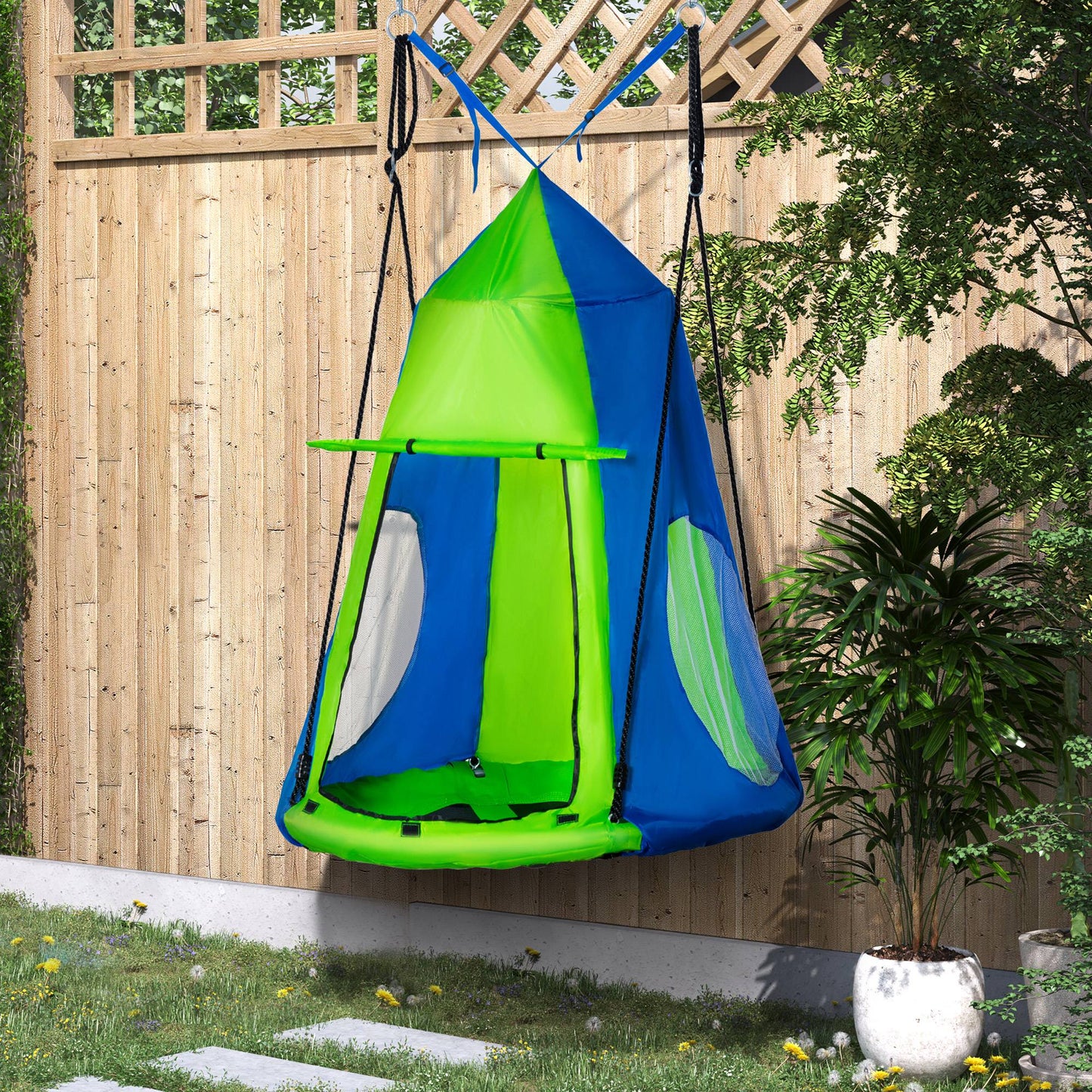 Outsunny Columpio Con Tienda Columpio Nido Con Puerta Enrollable Y 2 Ventanas_1