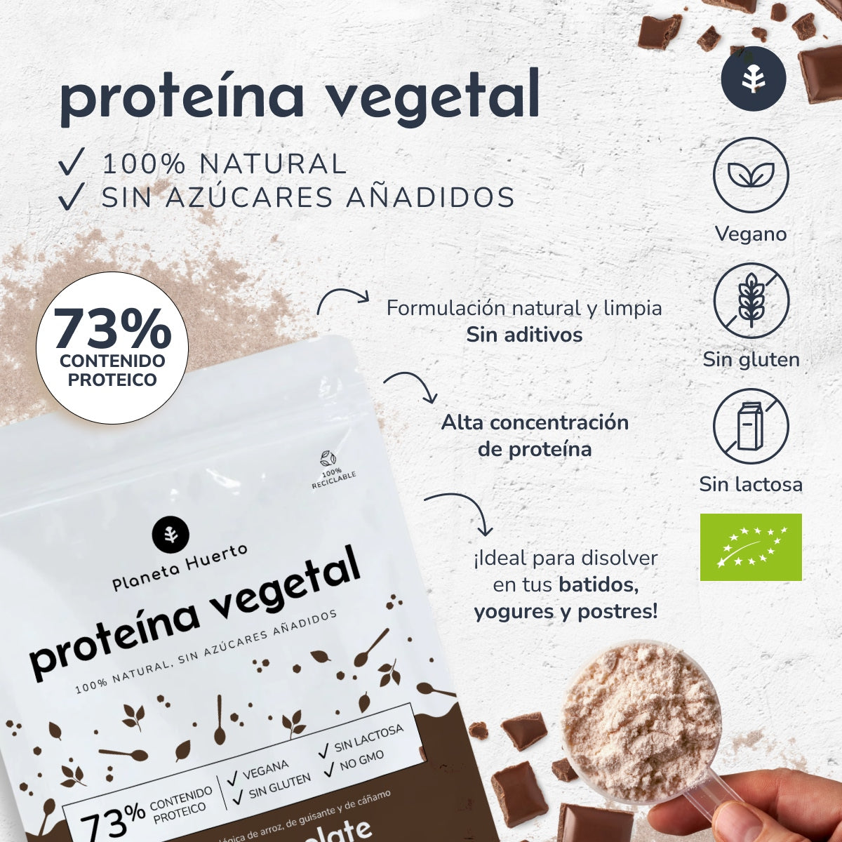 Proteína vegana ECO 73% chocolate Planeta Huerto 500 g