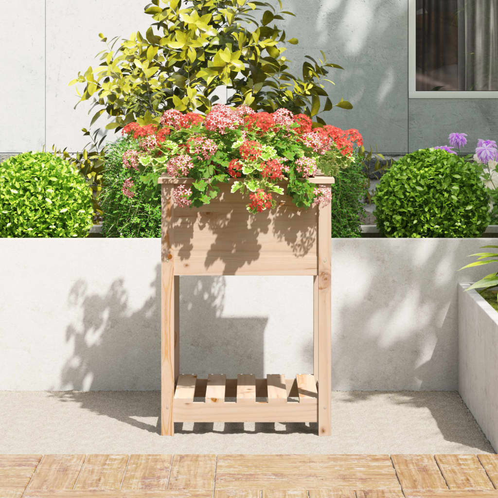 Jardinera Con Estante De Madera Maciza De Pino 54x54x81 Cm_2