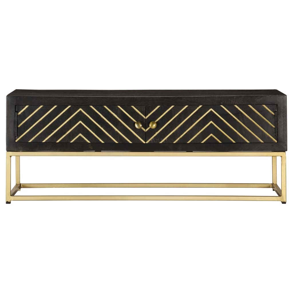 Mesa De Centro Madera Maciza De Mango Negro Y Dorado 90x50x35cm_0
