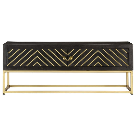 Mesa De Centro Madera Maciza De Mango Negro Y Dorado 90x50x35cm_0
