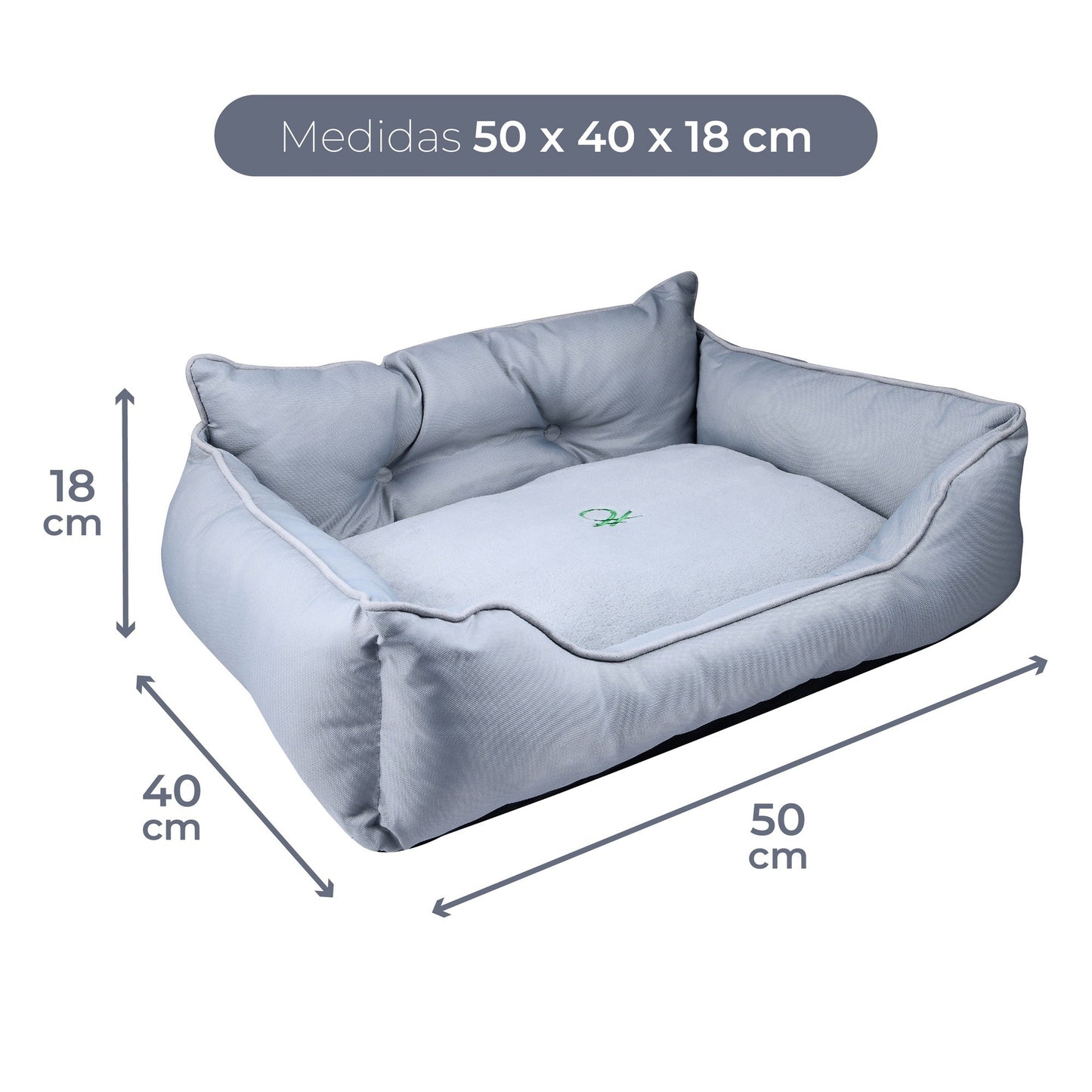 Cama Para Mascota 50x40x18cm Gris + Comedero Doble De Acero En Bambú_1