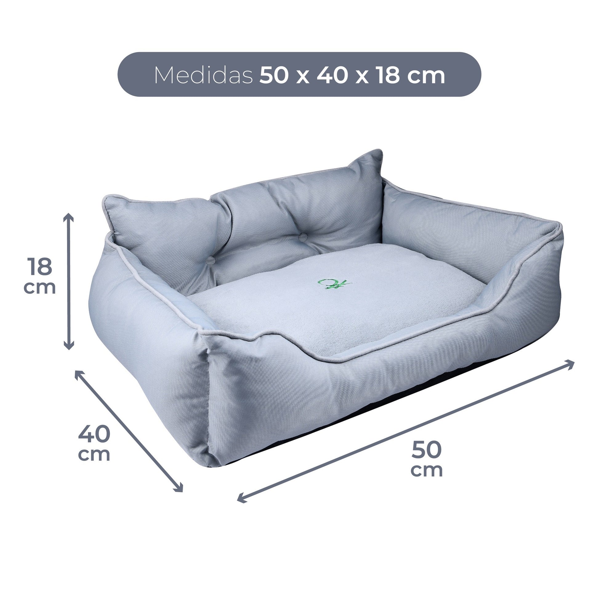 Cama Para Mascota 50x40x18cm Gris + Comedero Doble De Acero En Bambú_1