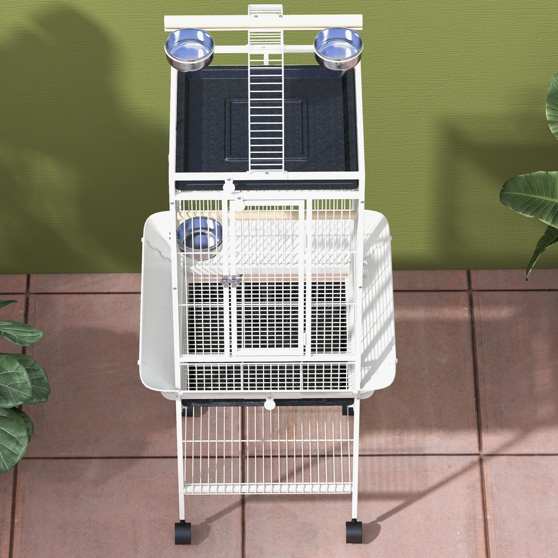 Pawhut Jaula Para Loros Con Ruedas Perchas Comederos 62,5x62,5x156 Cm Blanco_4