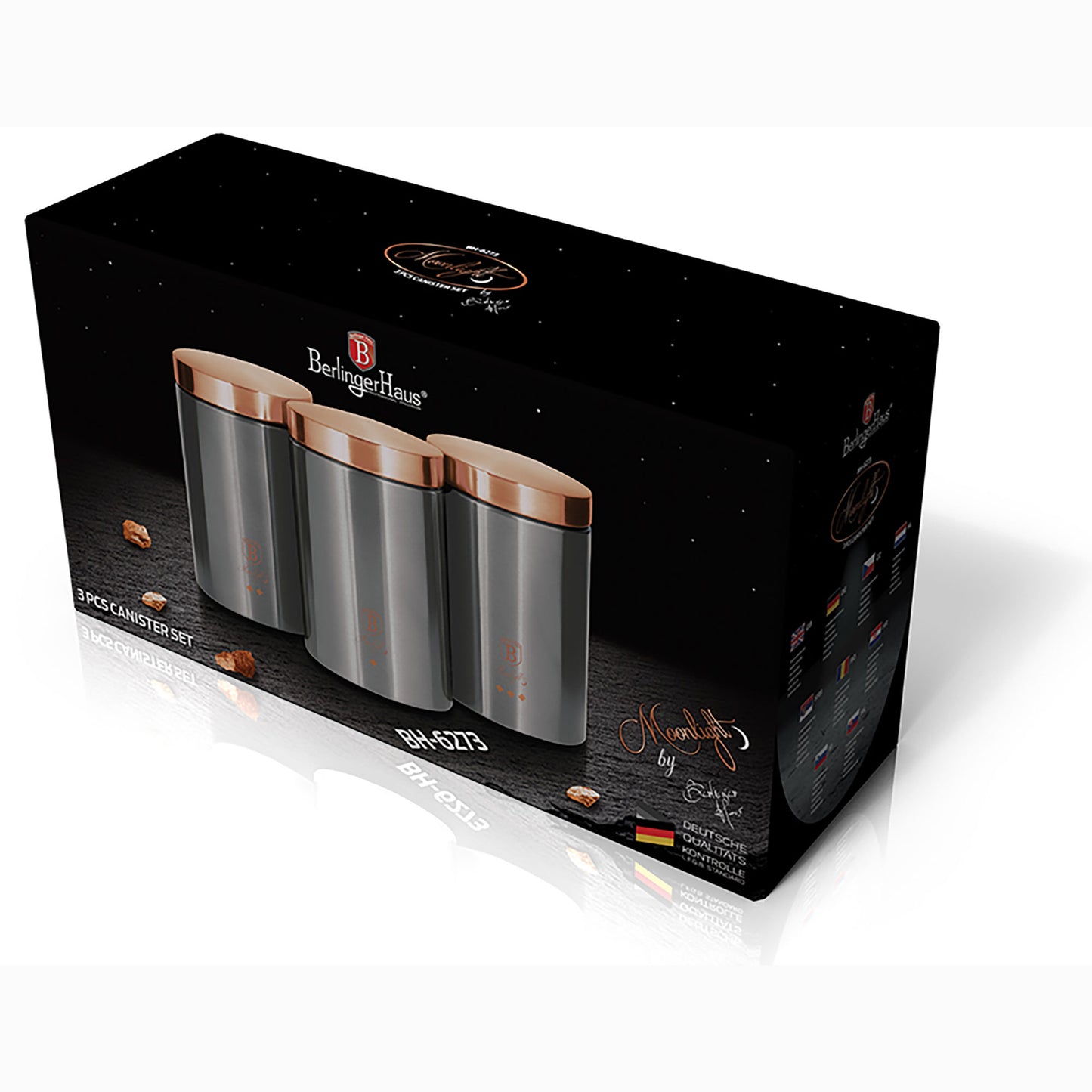 Set 3 Botes Cocina Almacenaje Acero Inoxidable, Diseño Moderno, Ø11x17,8cm Especias, Té ,café Berlinger Haus Moonlight, Gris_4