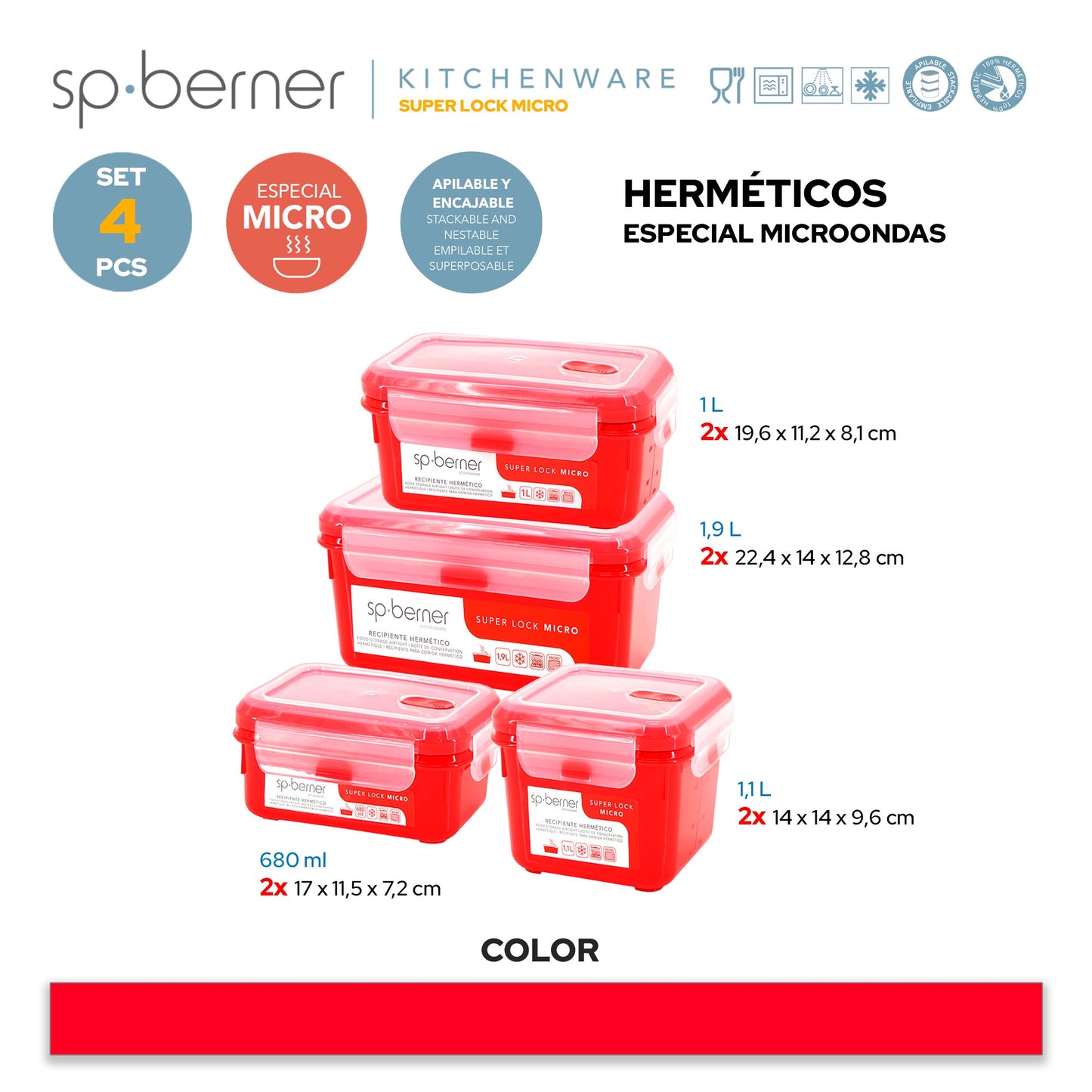 Set De 4 Herméticos Super Lock Micro 0,68-1-1,1-1,9 L, Aptos Para Cocinar Al Vapor En El Microondas, Ideal Transporte Y Almacenamiento De Alimentos,_2