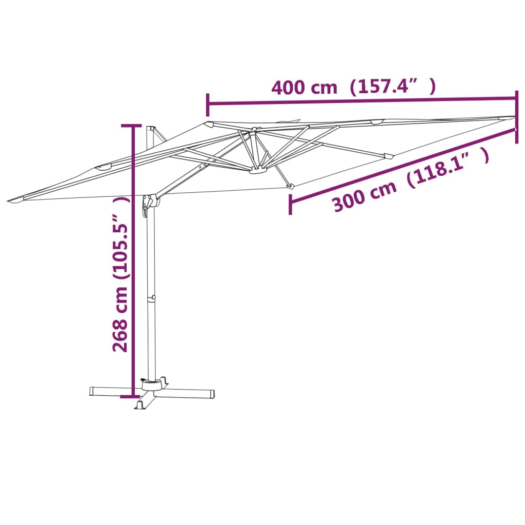 Vidaxl Sombrilla Jardín Voladiza Palo Aluminio Blanco Arena 400x300 Cm_2