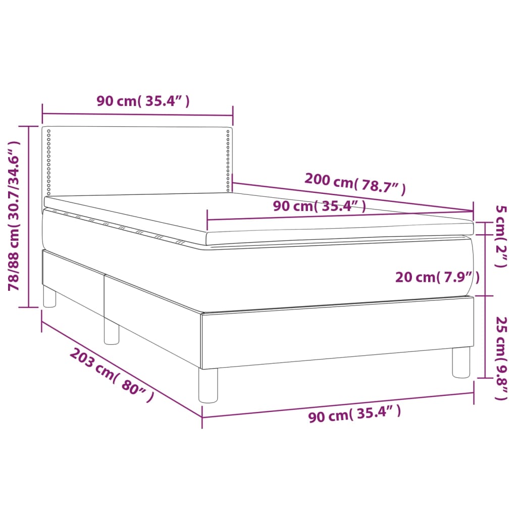 Cama Box Spring Colchón Y Luces Led Tela Azul 90x200 Cm / Vetonek_2
