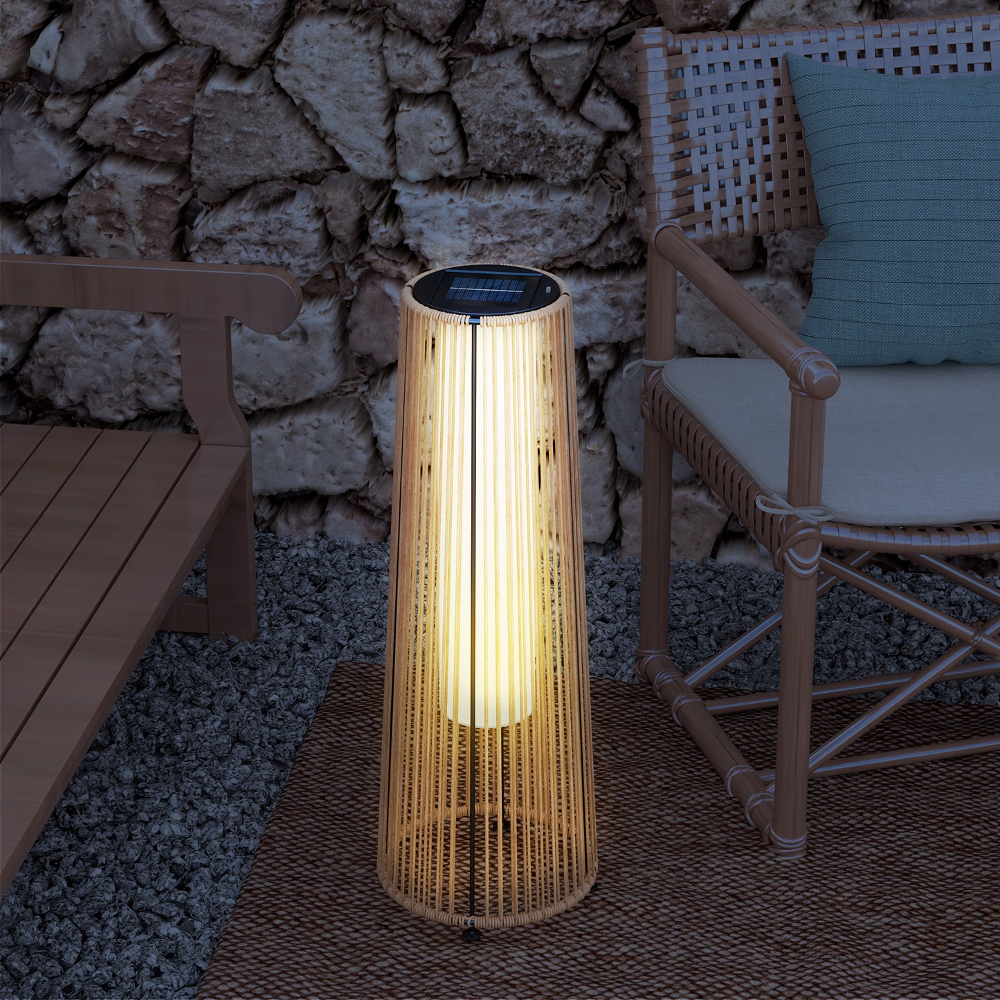 Outsunny Lámpara De Pie Ratán Energía Solar Con Control Luz Automático Negro_3