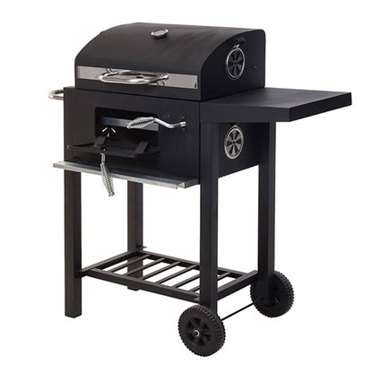 Well Home - Barbacoa Carbón Negra Con Doble Parrilla Y Mesa Auxiliar H.96cm_0