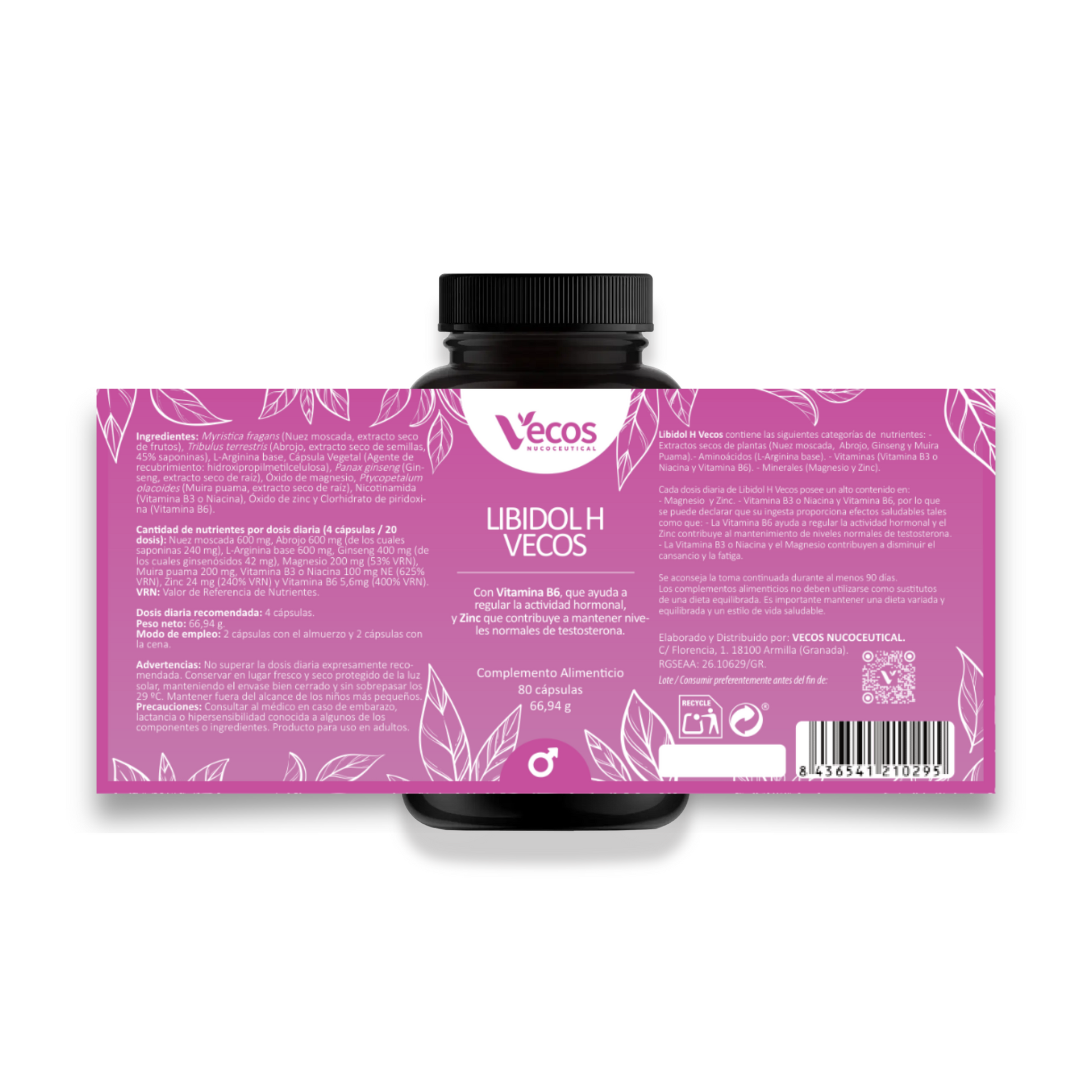 Libidol H Vecos 80 Cápsulas | Potenciador De Testosterona Y Vitalidad | Zinc + Tribulus + Ginseng_4