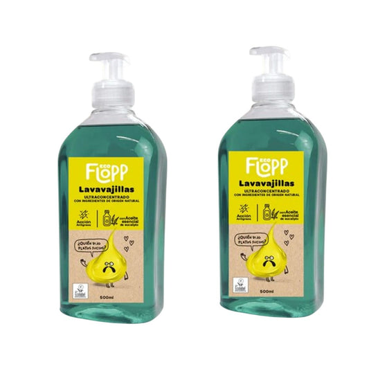 Embalagem de 2 máquinas de lavar loiça manuais Flopp 500ml ECO com botão de pressão