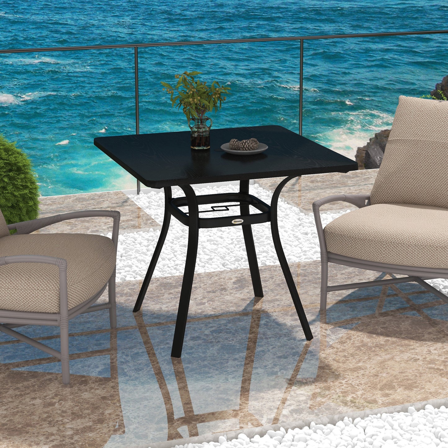 Outsunny Mesa De Jardín Con Estructura De Acero 80x80x72 Cm Negro_3