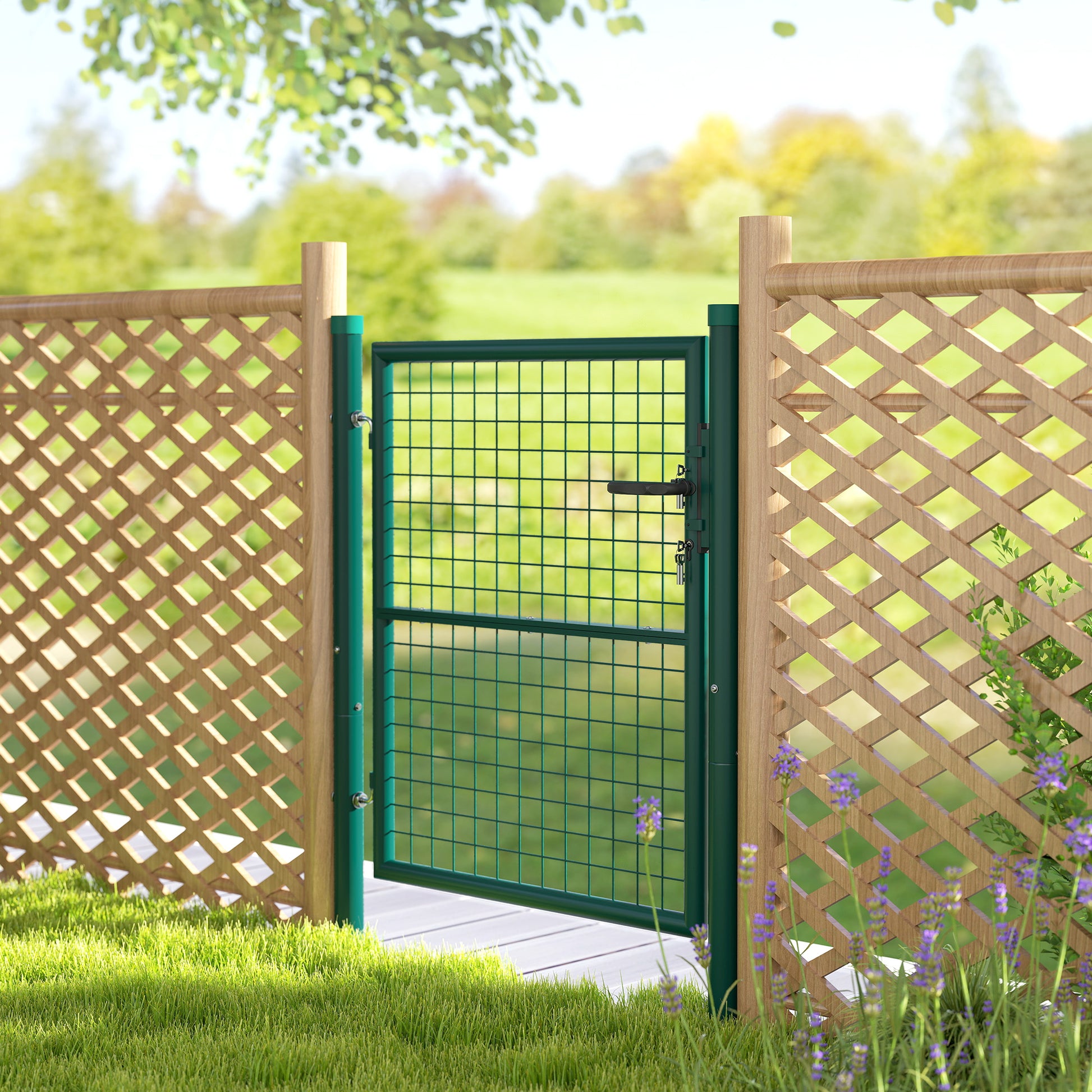 Outsunny Puerta De Jardín 100x79 Cm Con Asa Cerradura Y 3 Llaves Verde_4