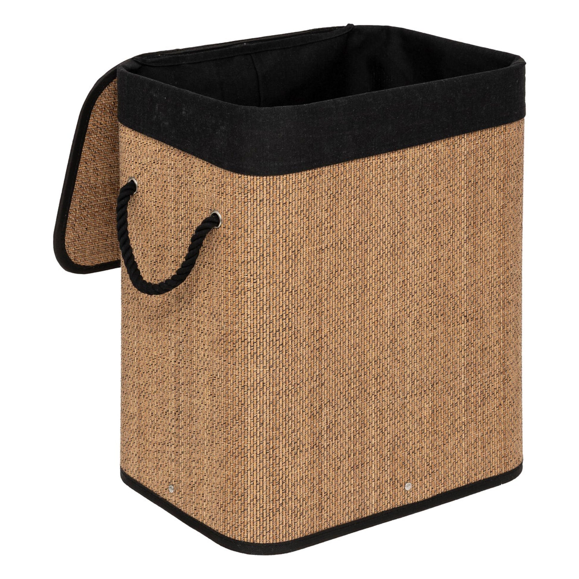 Cesta De Ropa Rectangular 60l Bambú Y Tejido Negro_1