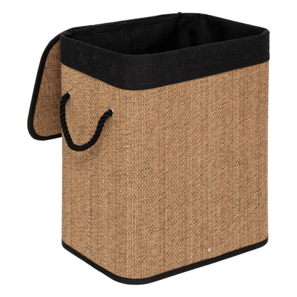 Cesta De Ropa Rectangular 60l Bambú Y Tejido Negro_1