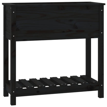Jardinera Con Estante Madera Maciza Pino Negro 82,5x34,5x81 Cm_0
