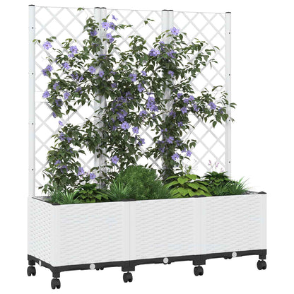 Jardinera Con Enrejado Y Ruedas Blanco 120 X 40 X 146 Cm Pp_2