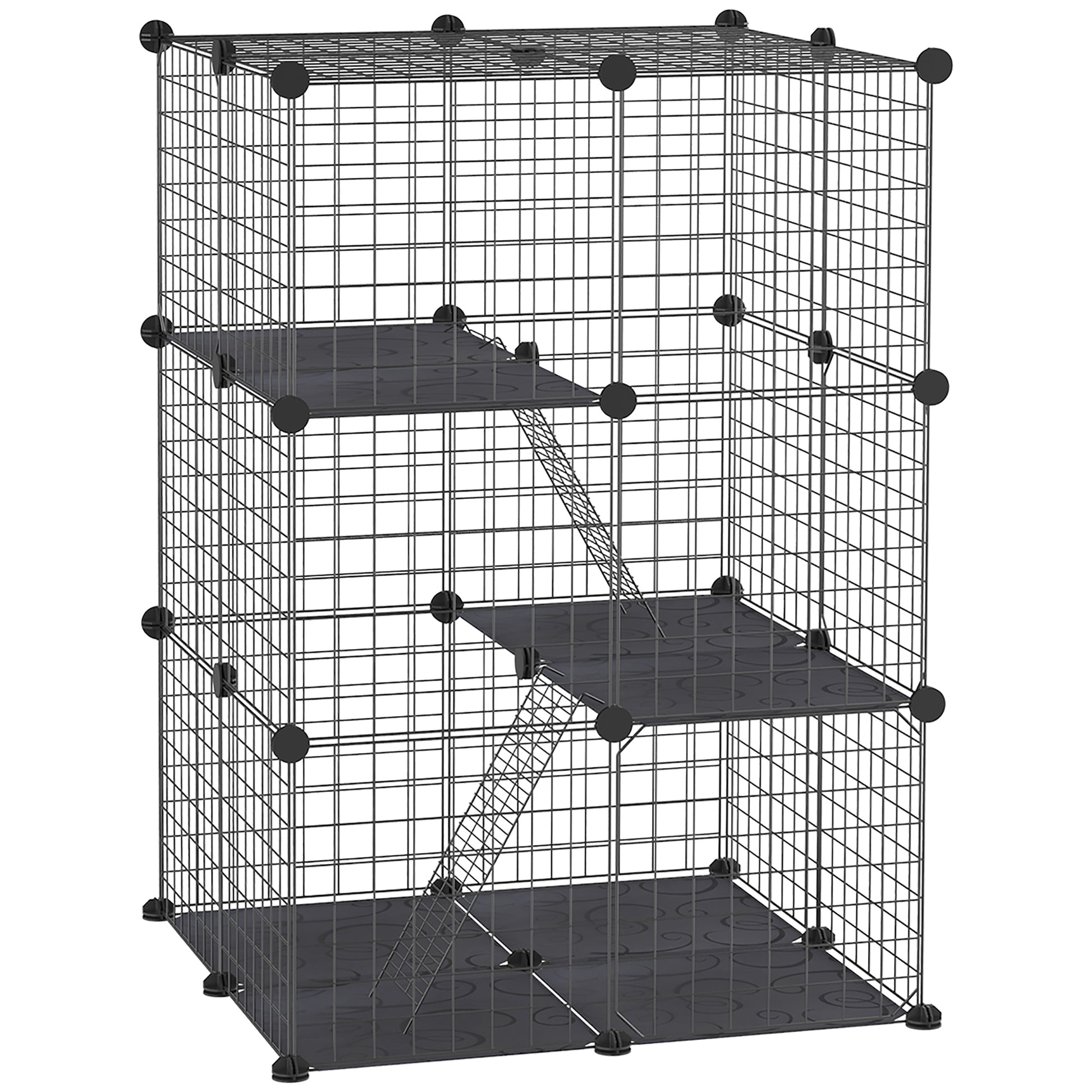 Pawhut Jaula Para Animales Pequeños De 3 Niveles 70x70x105 Cm Negro_0