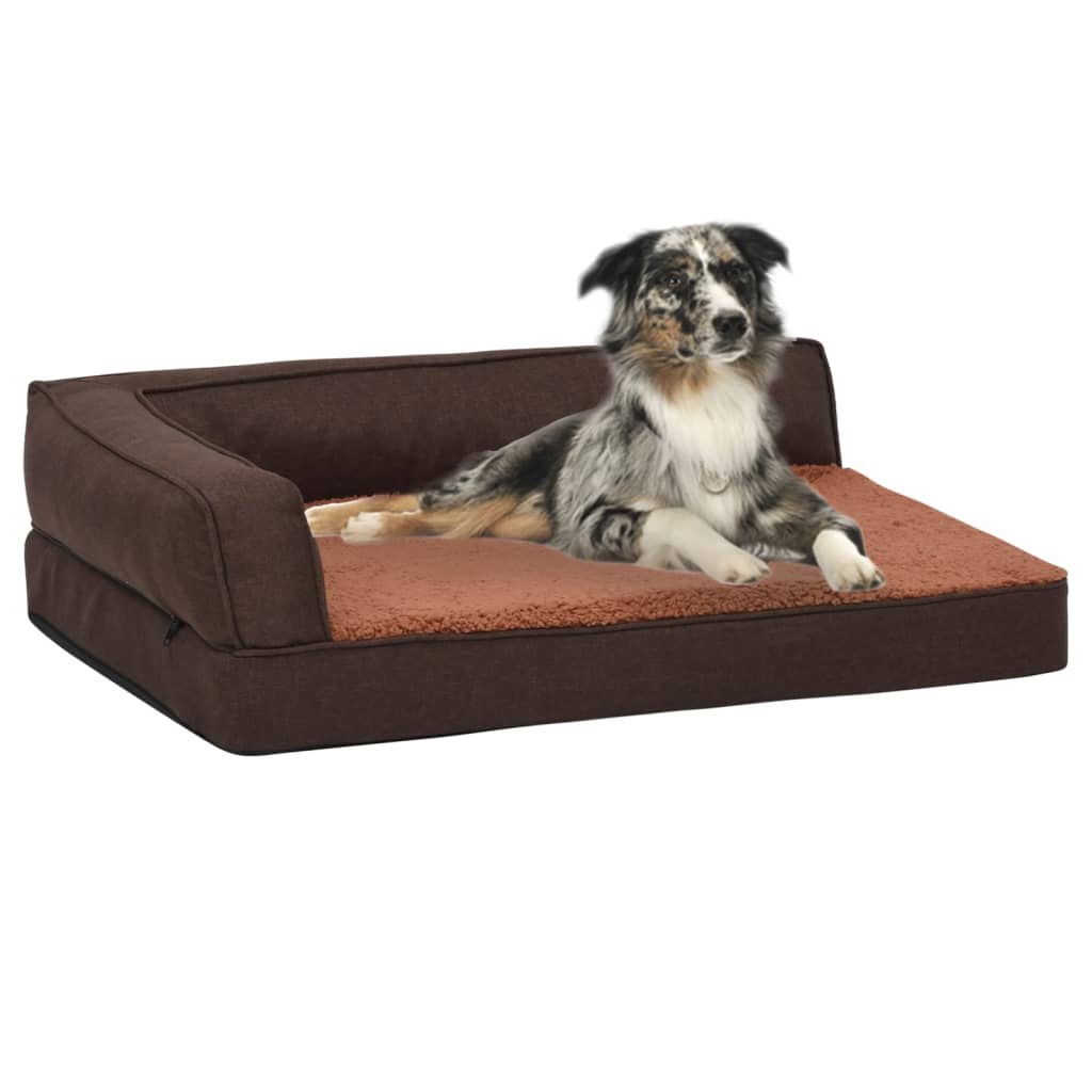 Colchón De Cama De Perro Ergonómico Aspecto Lino Marrón 75x53cm / Vetonek_5