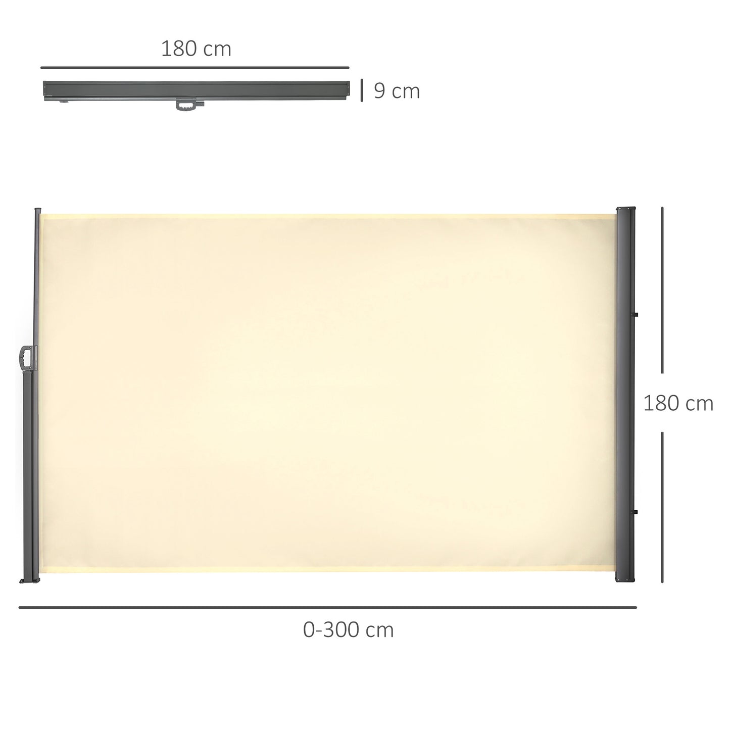 Outsunny Toldo Lateral Retráctil 300x180cm Pantalla Enrollable Para Jardín Crema_2