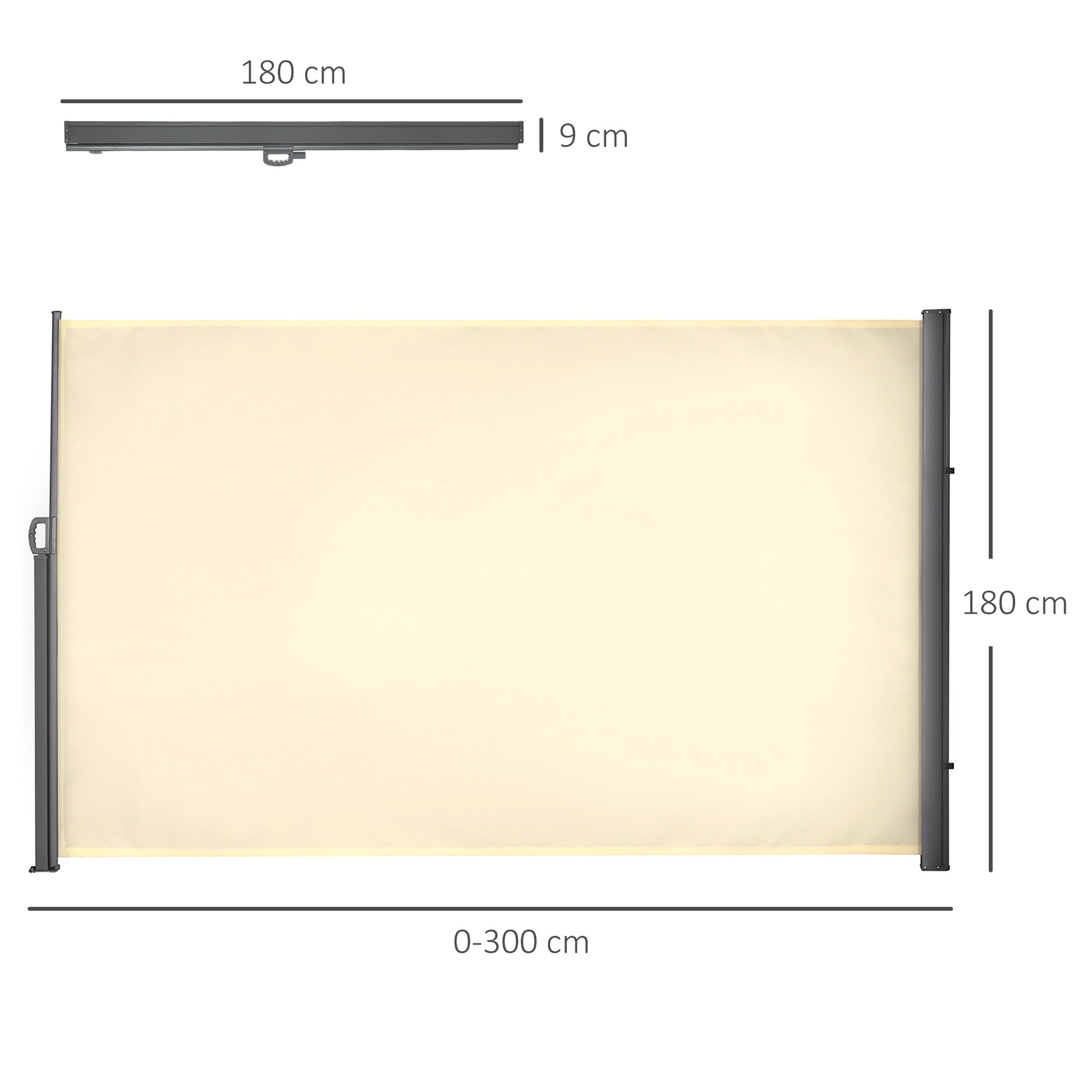 Outsunny Toldo Lateral Retráctil 300x180cm Pantalla Enrollable Para Jardín Crema_2