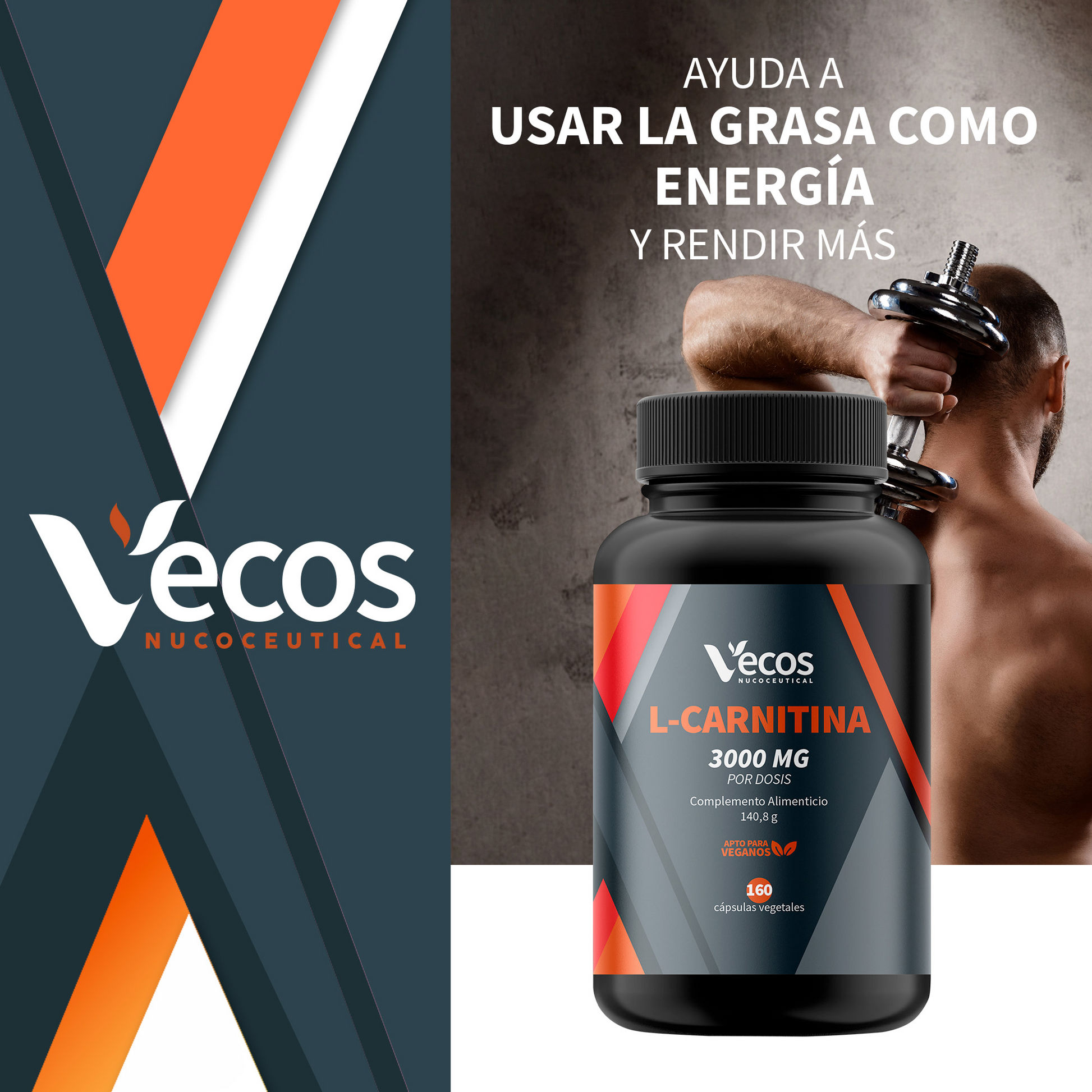 L-carnitina Pura 3000 Mg Vecos 160 Cápsulas | Quema De Grasas, Energía Y Resistencia_1