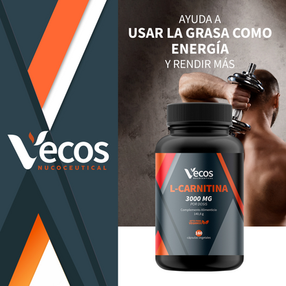 L-carnitina Pura 3000 Mg Vecos 160 Cápsulas | Quema De Grasas, Energía Y Resistencia_1